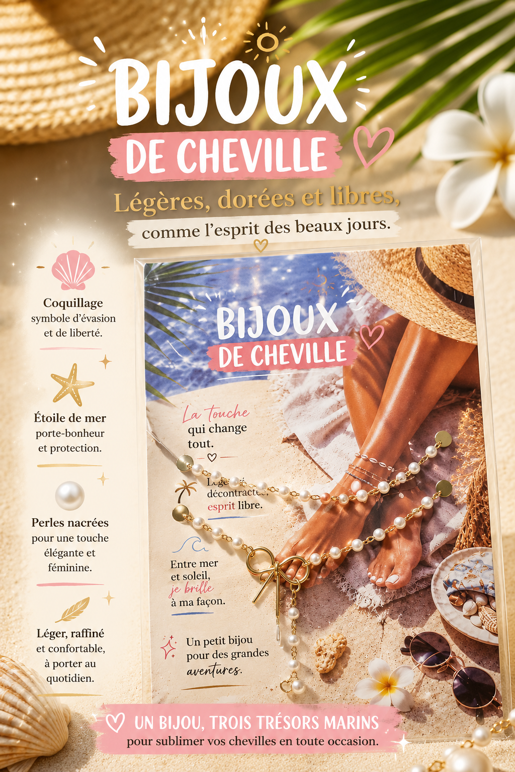 Bijou de Cheville x2 Doré & Perles – Élégance Bohème été