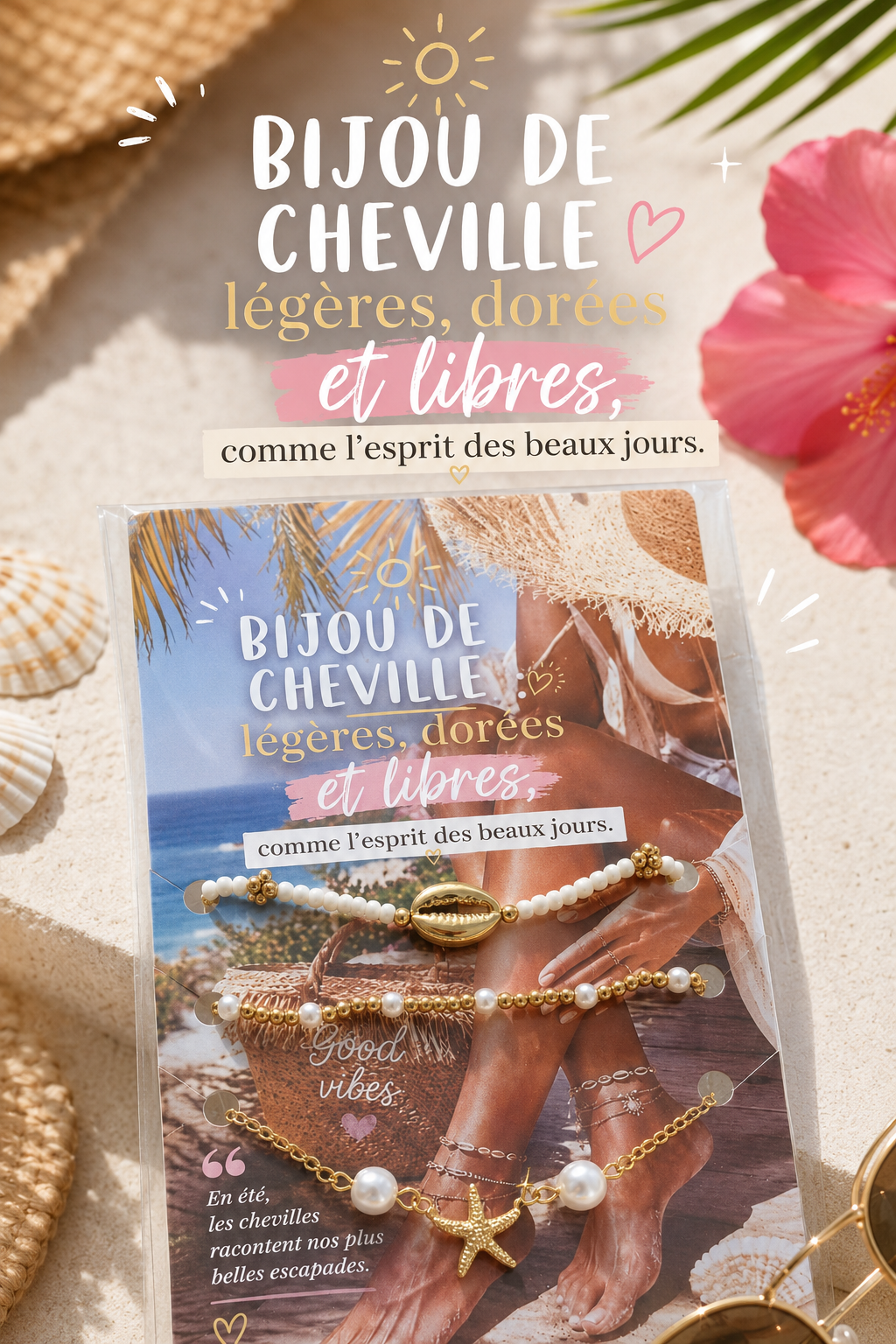 Bijou de Cheville x3 Bohème Doré – Coquillage, Étoile de Mer & Perles été