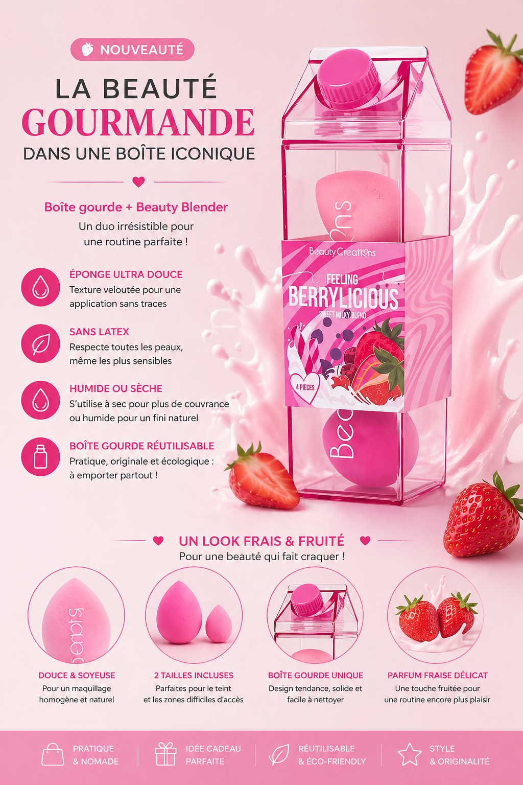 Accessoires Gourde “Lait Fraises” – Beauty Blender précision
