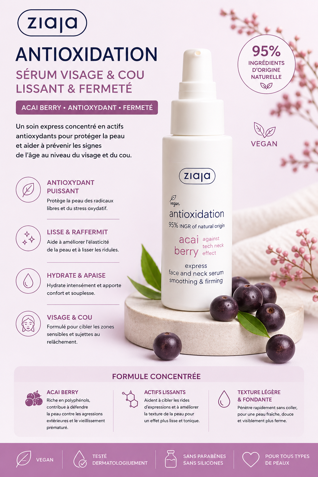 Routine visage Sérum Antioxydant Visage et Cou Acai Berry
Sérums