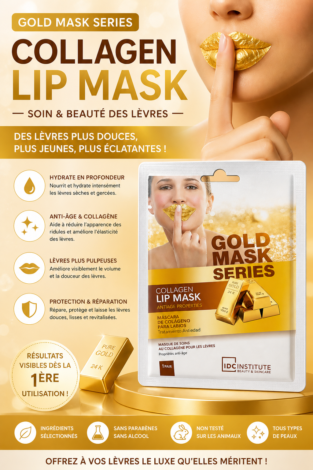 Routine visage Gold Masque au CollagèneCrèmes anti-rides et anti-âge
