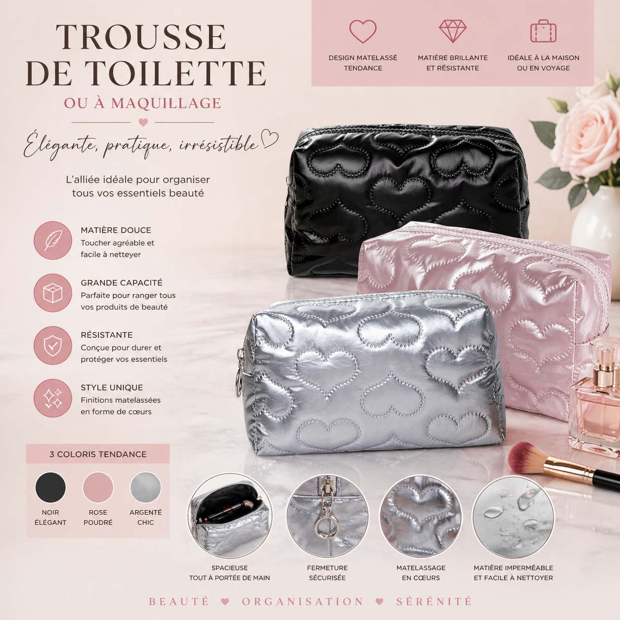 Accessoires Trousse maquillage design cœur