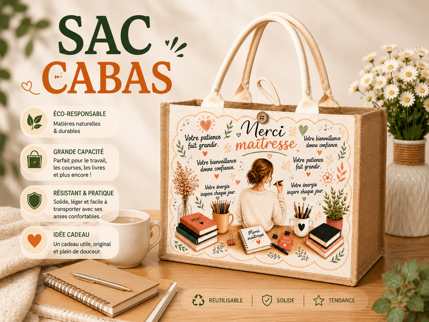 Sac cabas maîtresse fin d'année
