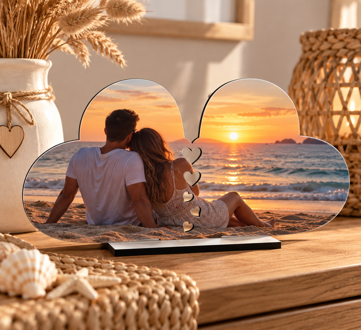 Cadre photo double cœur personnalisable