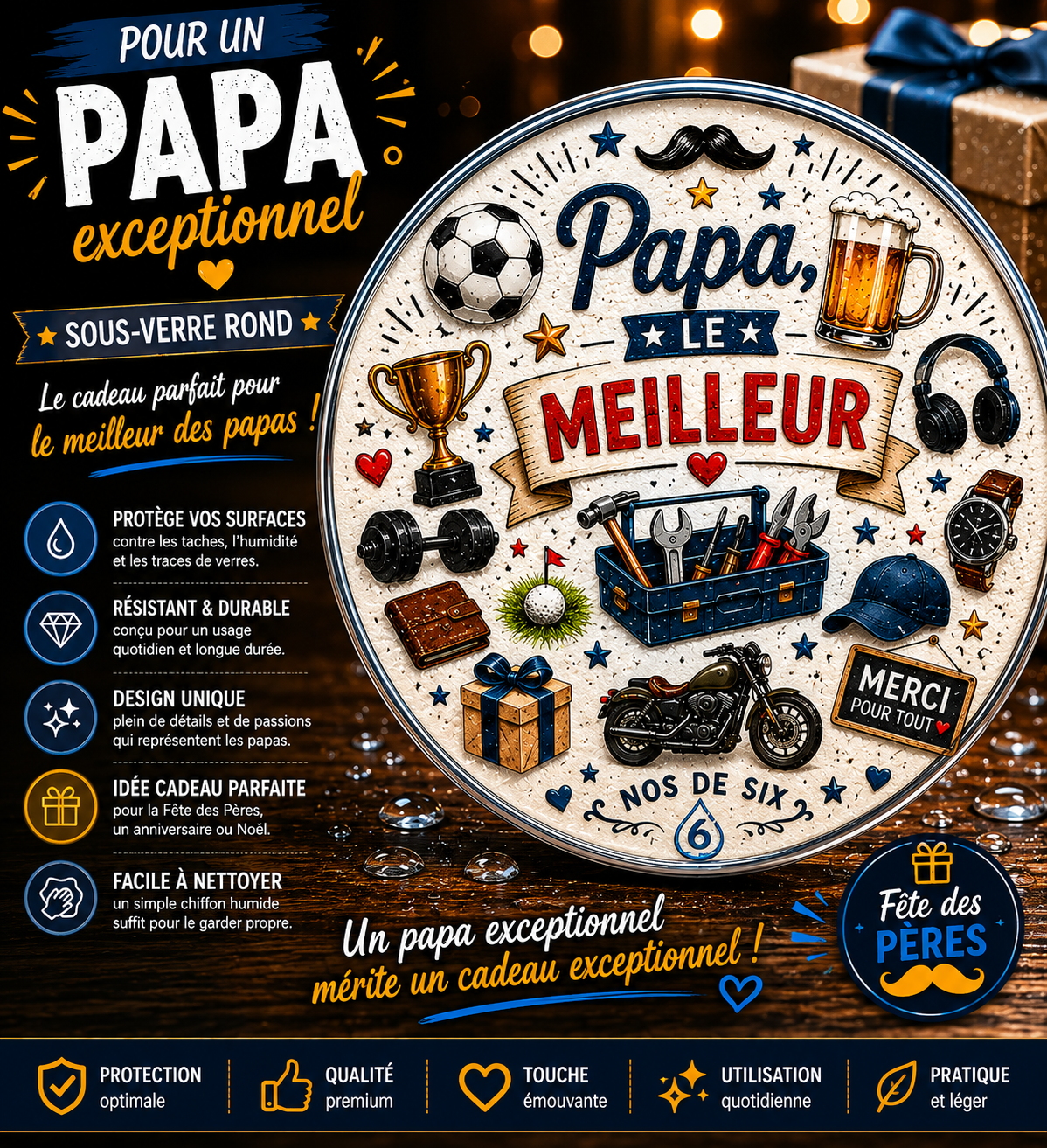 Sous-Verre rond fête des pères