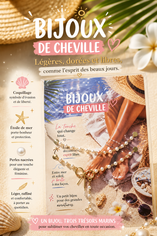 Bijou de Cheville x2 Doré &amp; Perles – Élégance Bohème été