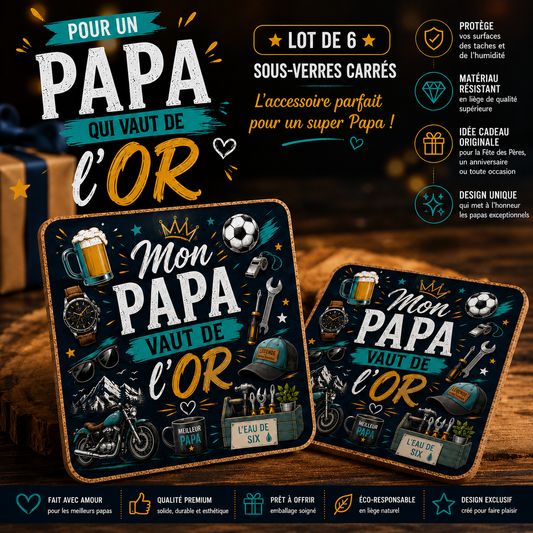 Lot de 6 Sous-Verres Carrés fête des pères