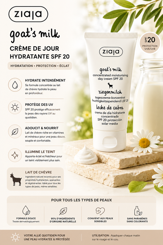 Routine visage Crème de Jour Protectrice SPF 20 au Lait de Chèvre