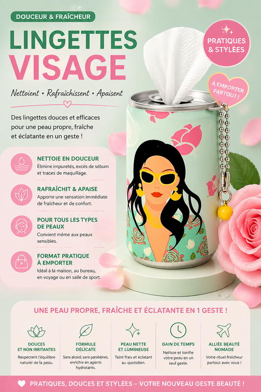 Routine visage Canettes de Lingettes Démaquillantes Parfum Rose
