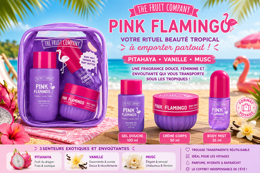 Soins corps 🦩 Trousse Voyage Pink Flamingo – The Fruit Company 💜