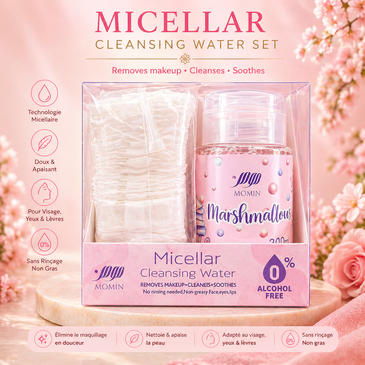Routine visage ✨ Coffret Eau Micellaire Nettoyante Guimauve – Nettoyage doux et parfumé ✨