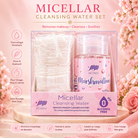 Routine visage ✨ Coffret Eau Micellaire Nettoyante Guimauve – Nettoyage doux et parfumé ✨