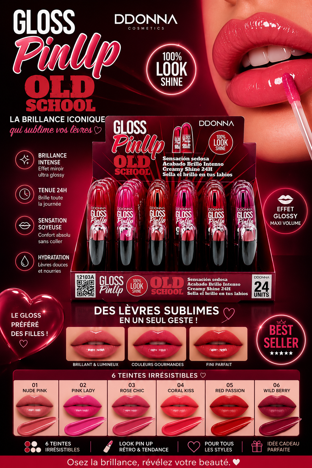Lèvres rouge à lèvre crémeux et brillant