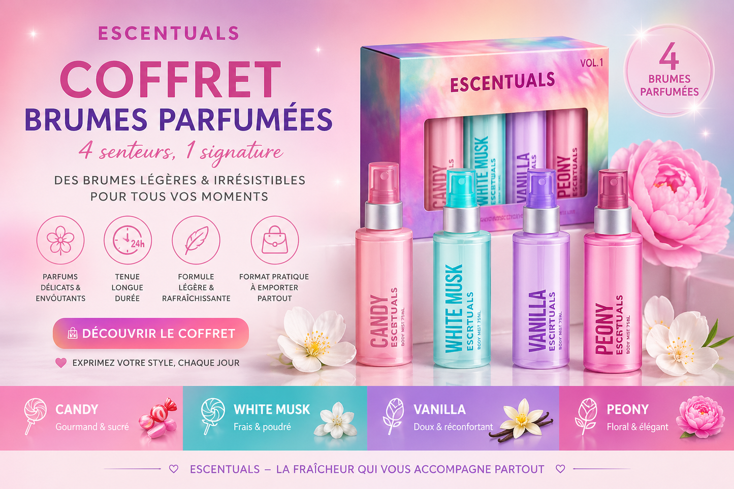 Coffret 4 Mini Brumes Escentuals