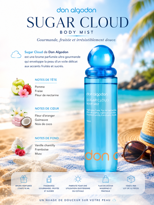 ☁️ Brume Sugar Cloud – Brume Parfumée Corps 90 ml 💙🍓