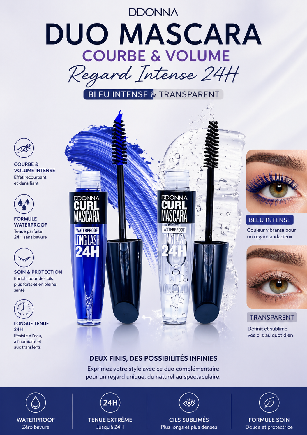 Yeux Mascara bleu intense+Transparent