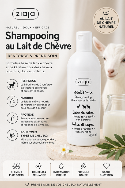 Cheveux Femme Shampoing Lait de Chèvre Kératine.